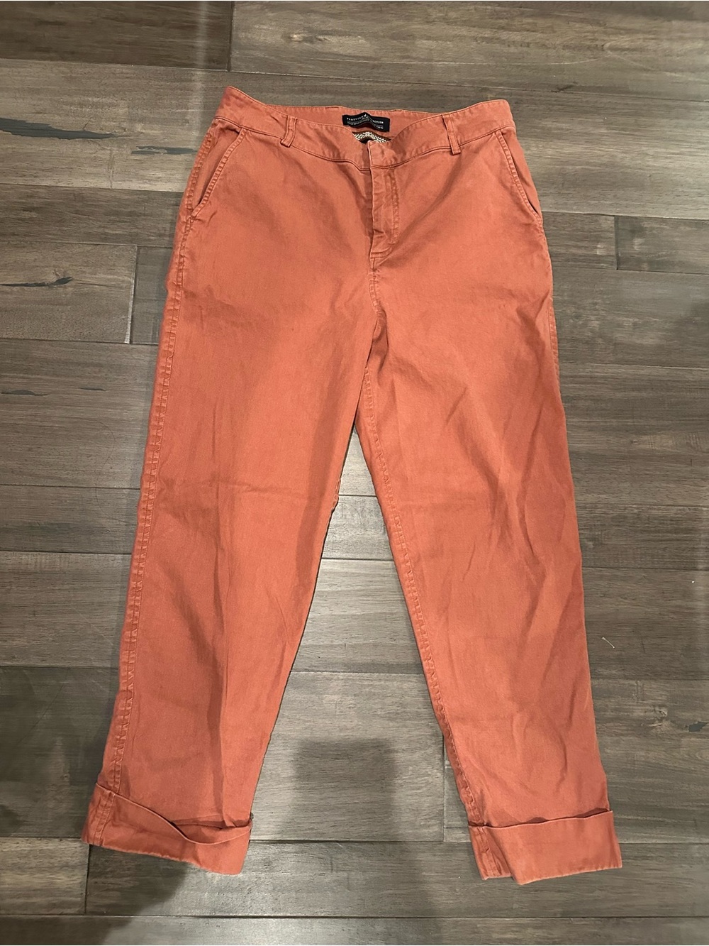 Peruvian Connection Women’s US 10 Terracotta Orange Cotton Chino Pants Cuffed